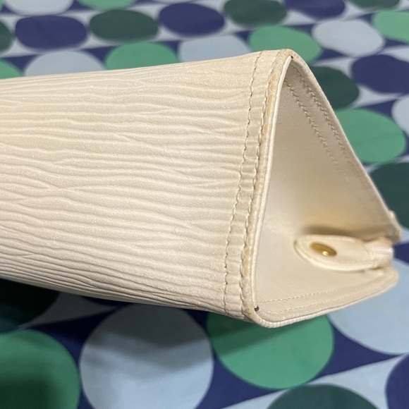 Mario Valentino White Textured Clutch with Gold Accents - Picture 7 of 15